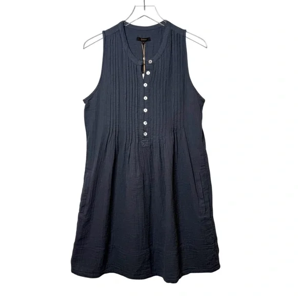 NEW Quince 100% Cotton Gauze Sleeveless Indigo Women’s Swing Mini Dress Sz S - Picture 2 of 15
